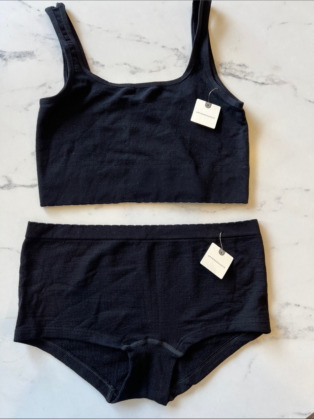 Anthropologie Black Ribbed Bralette and High-Rise Brief Set